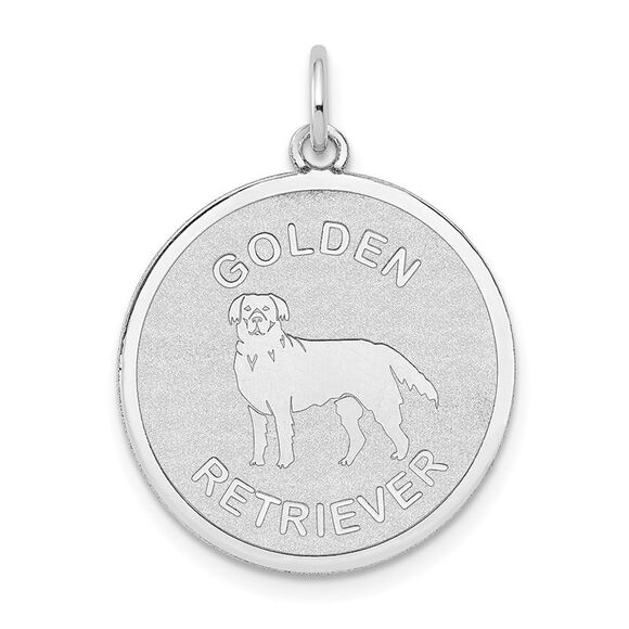 14k White Gold Laser Etched Golden Retriever Disc Pendant 19mm